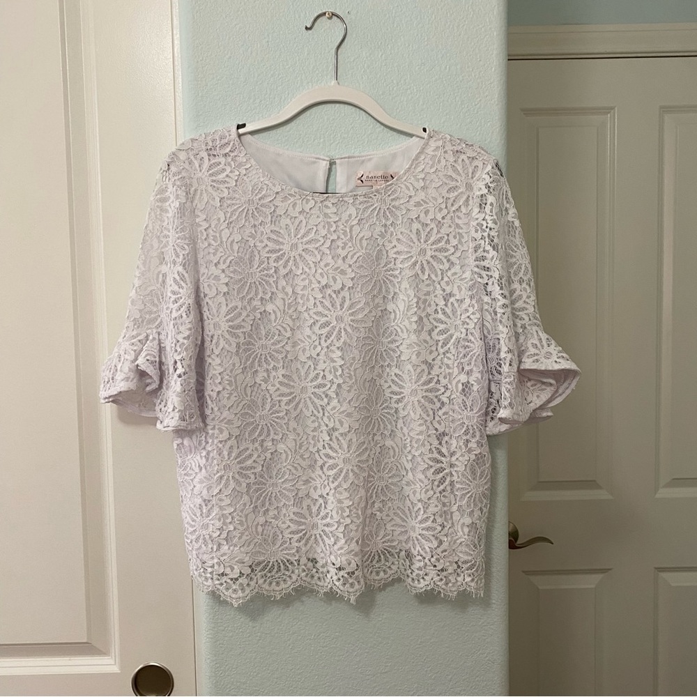 Nanette Lepore Floral Lace Short Sleeve Blouse